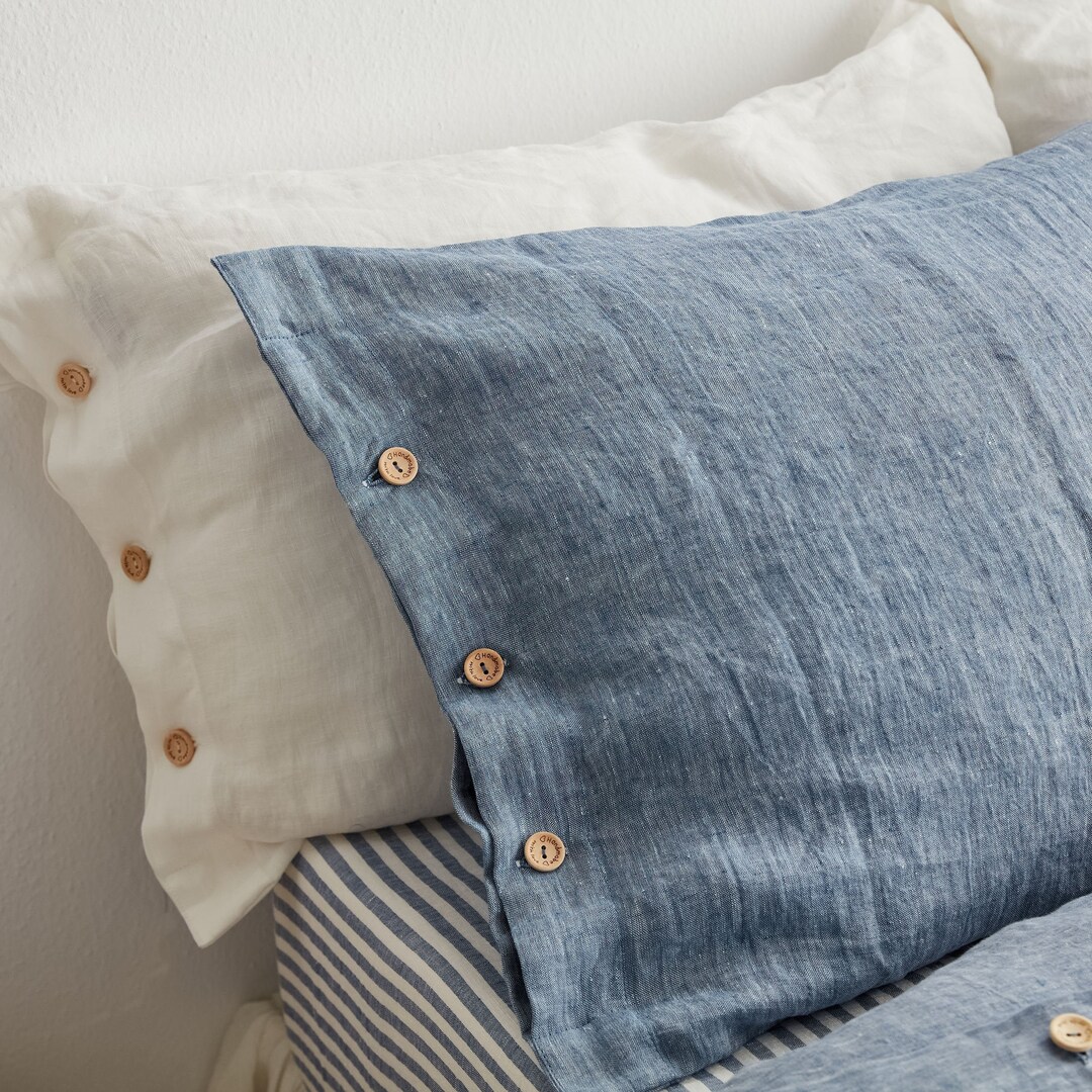 Linen Throw Pillow, Soft Linen Pillow Case in Blue Jean Color. Standard