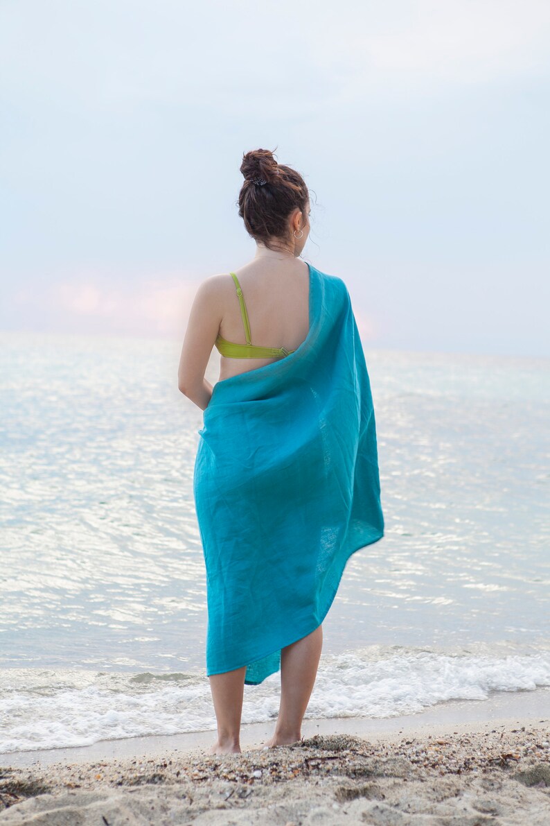 Linen beach coverup Linen sarong Beach dress Blue jeans Etsy