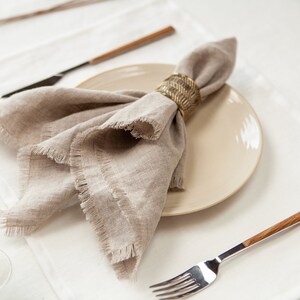 Cloth dinner napkins. Blue melange napkins for Home Decor. Washed fringed linen napkins for wedding. Custom napkins image 4