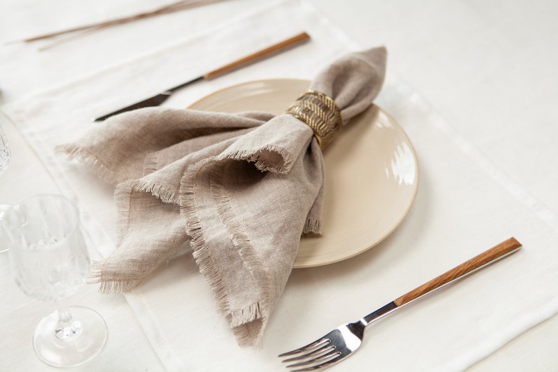 Cloth dinner napkins. Blue melange napkins for Home Decor. Washed fringed linen napkins for wedding. Custom napkins image 4