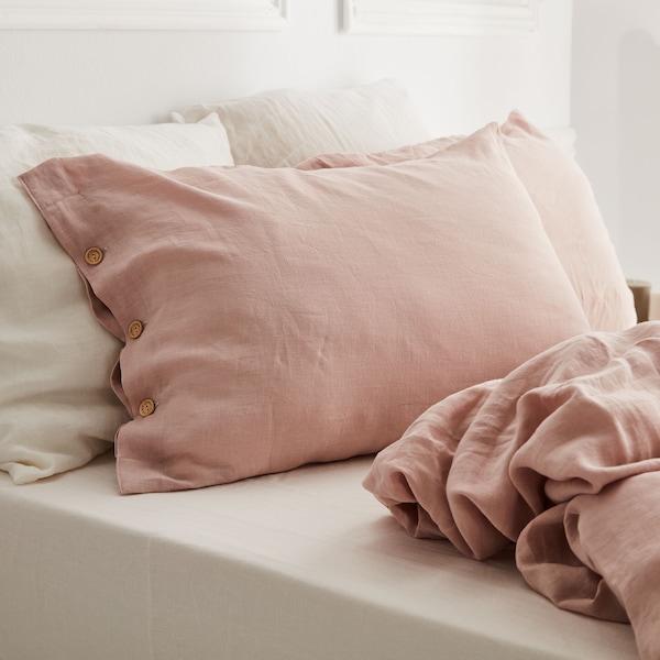 Linen pillow sham in old rose. Softened, washed, queen, king size linen pillow cover.