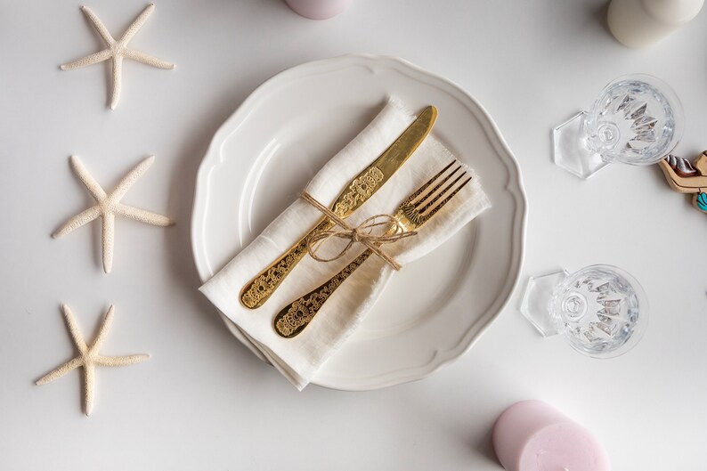 Soft Linen Napkins. Wood rose Frayed Napkins. Rustic Table Decor. Dinner Cloth dinner set. Wedding napkins. image 5