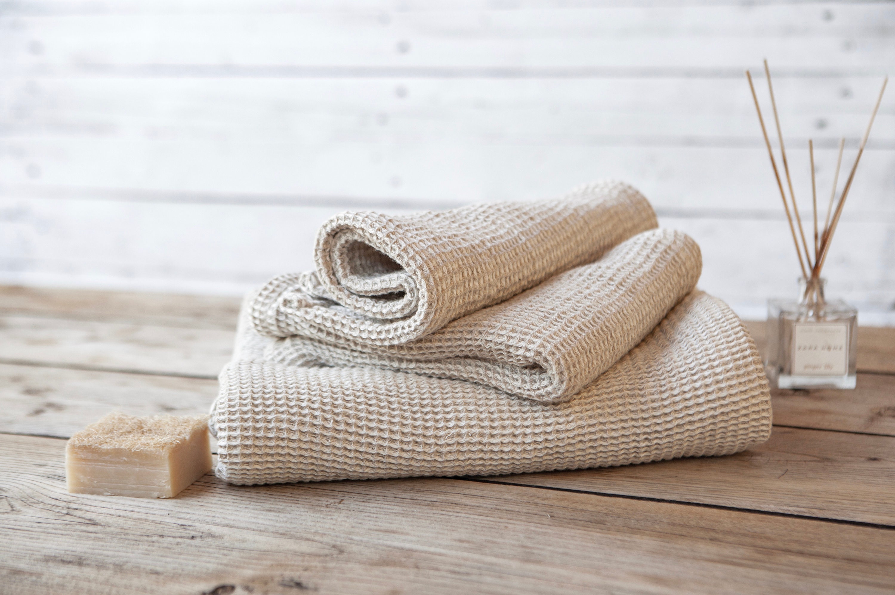 Linen Bath Towel. Waffle Bath Towel. Hand Face Body Cotton Towel