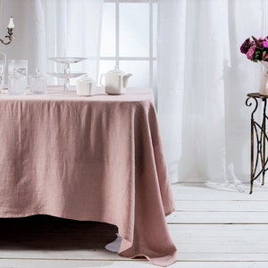 Linen tablecloth in old rose color, Washed Round, square, rectangular table linen cover. Custom linen fabric table cloth image 1