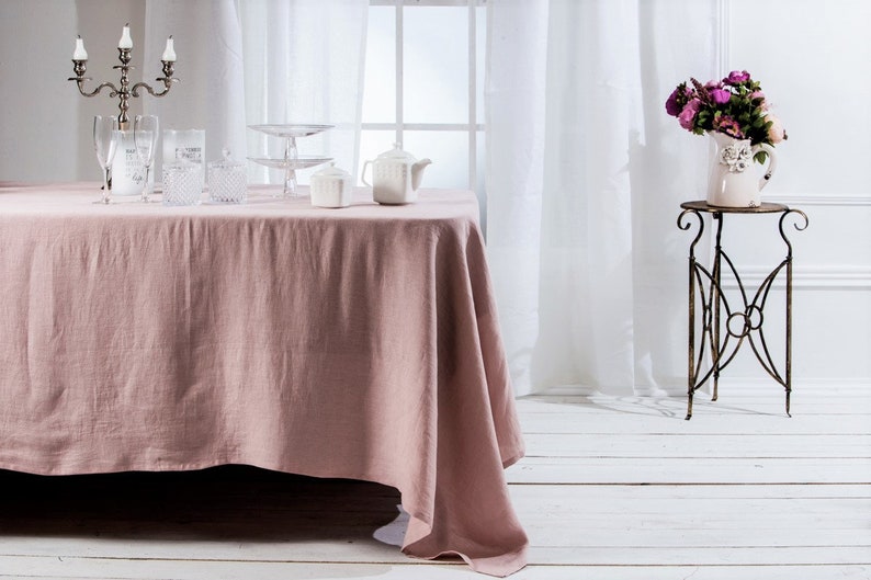 Linen tablecloth in old rose color, Washed Round, square, rectangular table linen cover. Custom linen fabric table cloth image 1