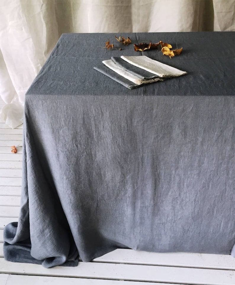 Linen tablecloth in old rose color, Washed Round, square, rectangular table linen cover. Custom linen fabric table cloth elephant gray