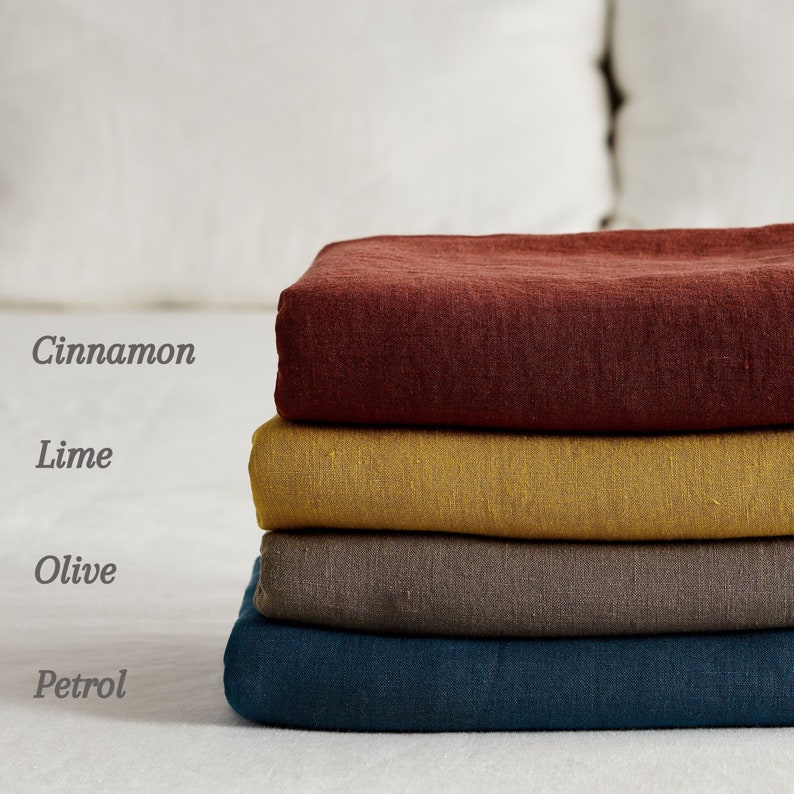 Linen fitted sheet in cinnamon color. Stone washed, softened linen bedding. Linen sheet in King / Queen, custom sizes. image 5