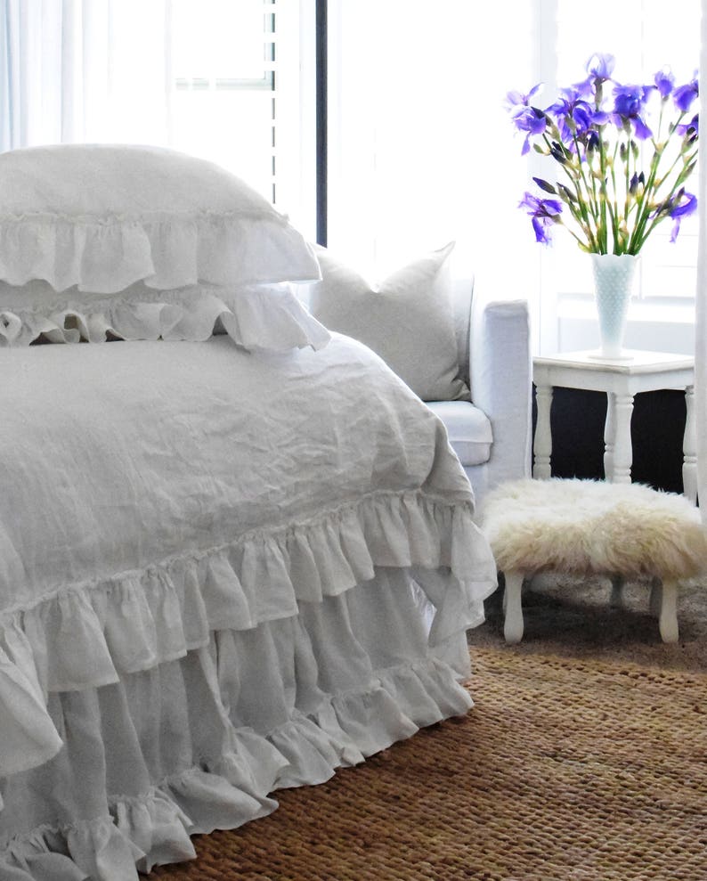 Linen Bedskirt Ruffled King Size Linen Bed Skirt Softened Etsy
