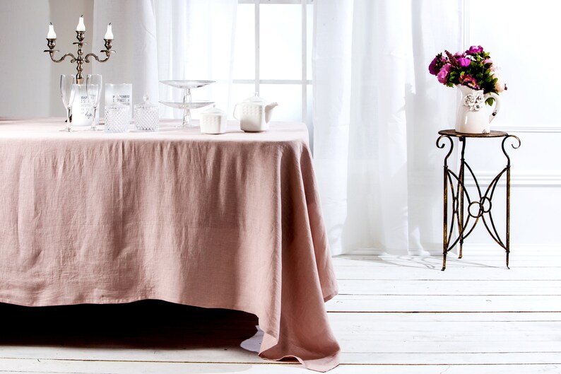 Gray tablecloth, Washed Round, square, rectangular table linen cover. Custom linen fabric table cloth old rose