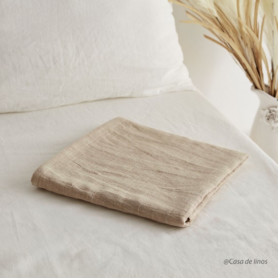Linen Flat Sheet in Flax/ivory Threads. Softened Bedding. Stone
