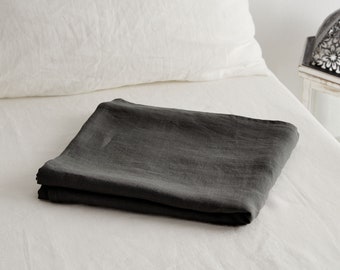 Linen flat sheet in dark gray. Softened bedding. Stone washed, Queen, King, Custom size linen sheet.