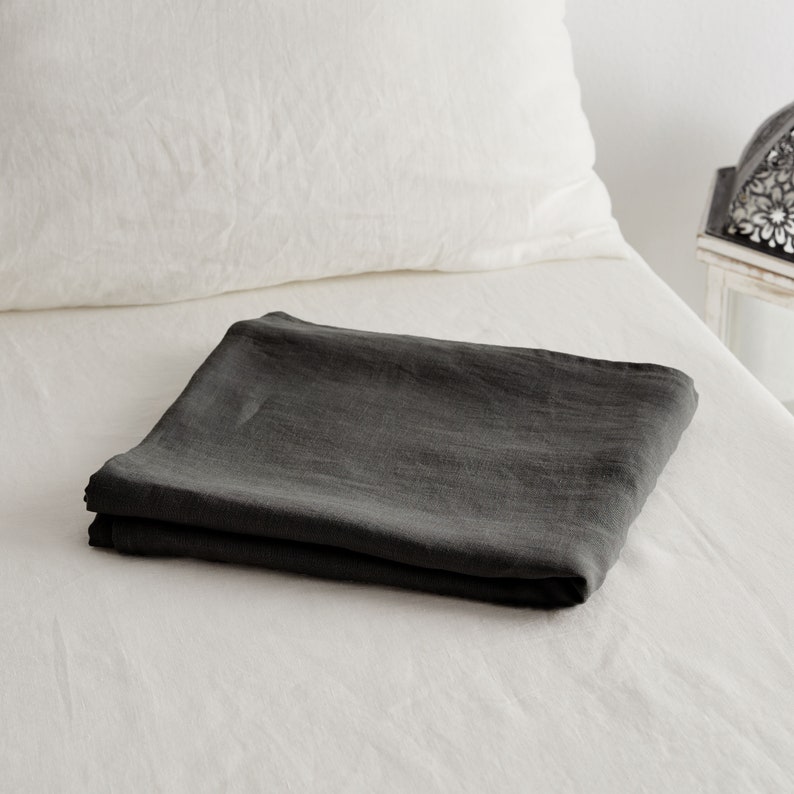 Linen flat sheet in dark gray. Softened flat sheet. Stone Etsy