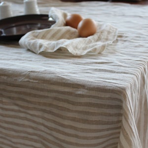 Gray tablecloth, Washed Round, square, rectangular table linen cover. Custom linen fabric table cloth flax stripes