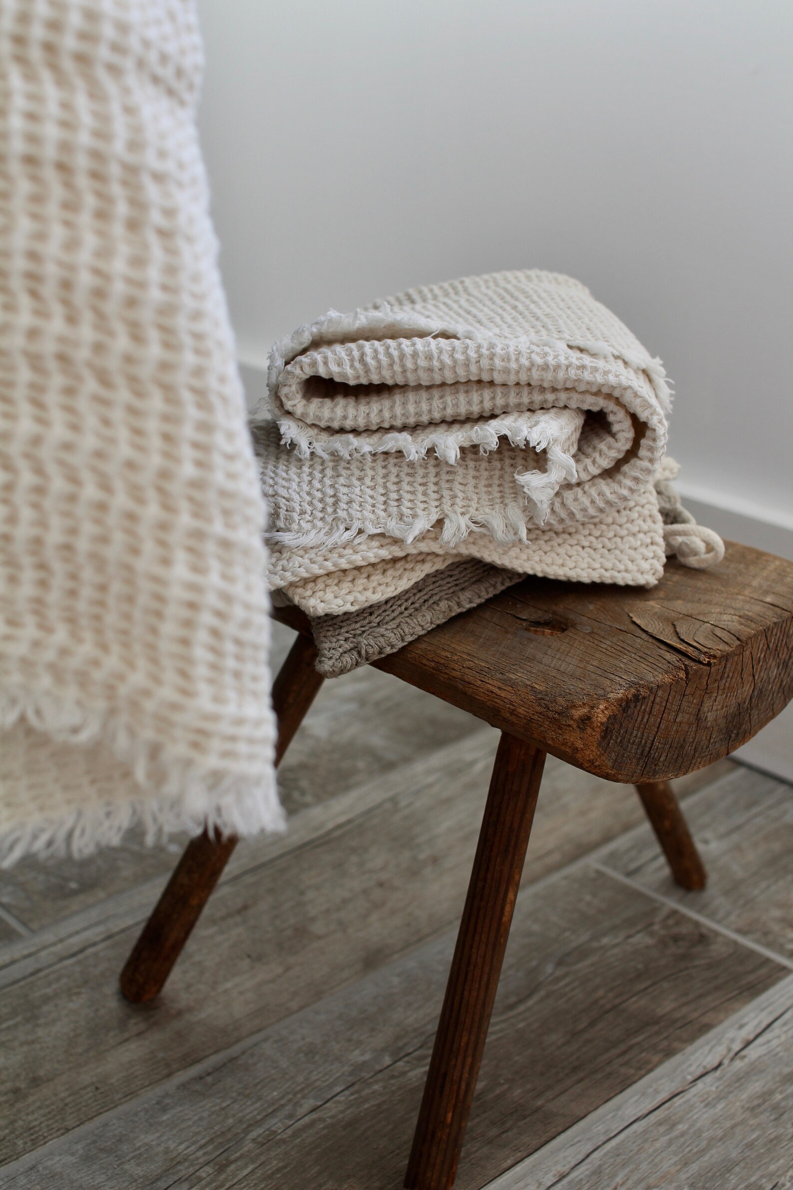 Linen Bath Towel With Fringed Edges. Waffle Bath Towel. Hand Etsy