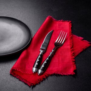 Soft red Christmas Linen Napkins for Holiday Decor. Washed fringed linen dinner napkins for wedding. Custom napkins image 4