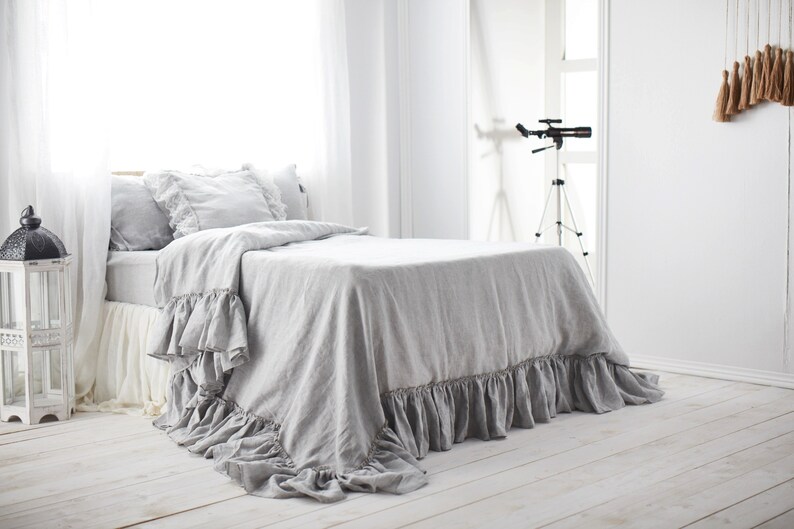 Light Gray 10 Ruffles Linen Duvet Cover 18 Colors Etsy