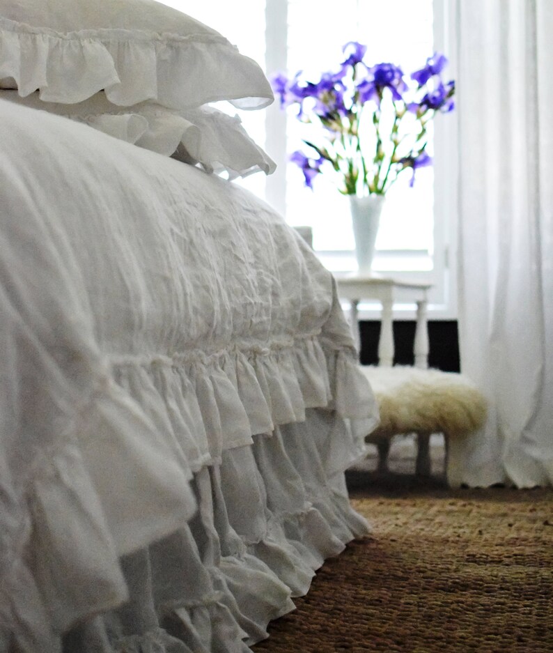 Linen Bedskirt Ruffled King Size Linen Bed Skirt Softened Etsy