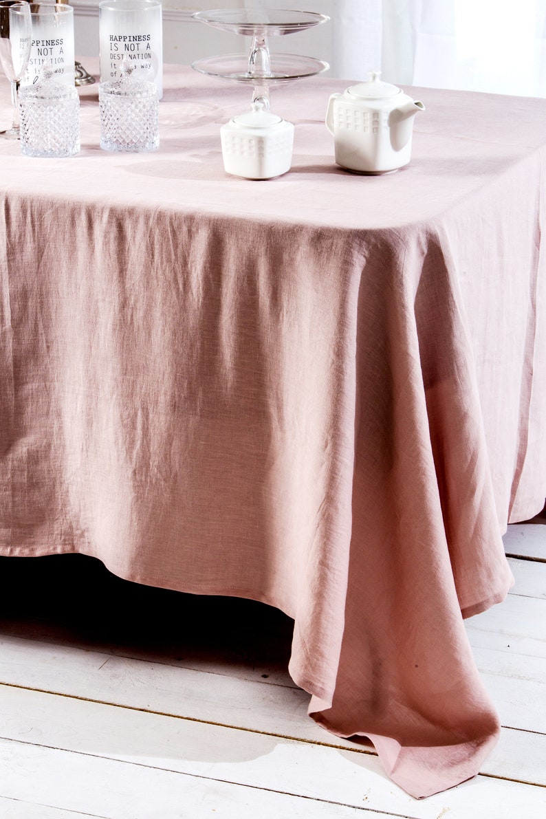 Linen tablecloth in old rose color, Washed Round, square, rectangular table linen cover. Custom linen fabric table cloth image 4