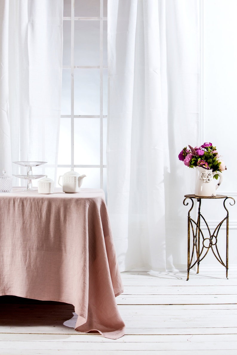 Linen tablecloth in old rose color, Washed Round, square, rectangular table linen cover. Custom linen fabric table cloth image 2