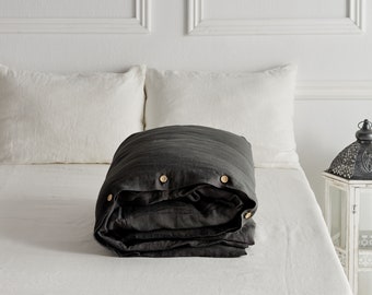 Stonewashed linen duvet cover - Dark gray linen duvet cover - Available in 21 colors - Custom size washed linen bedding.
