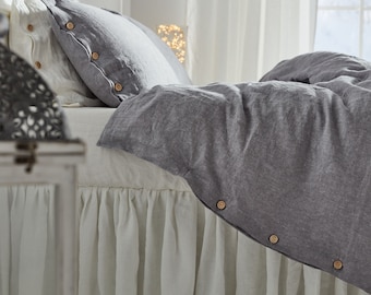 Linen bedding set in winter gray. Softened, washed, queen, king size duvet cover set + 2 pillowcases.