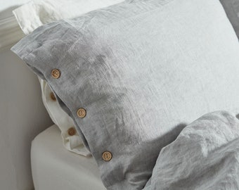 Linen cushion case in light gray. Softened, washed, queen, king size pillow cover.