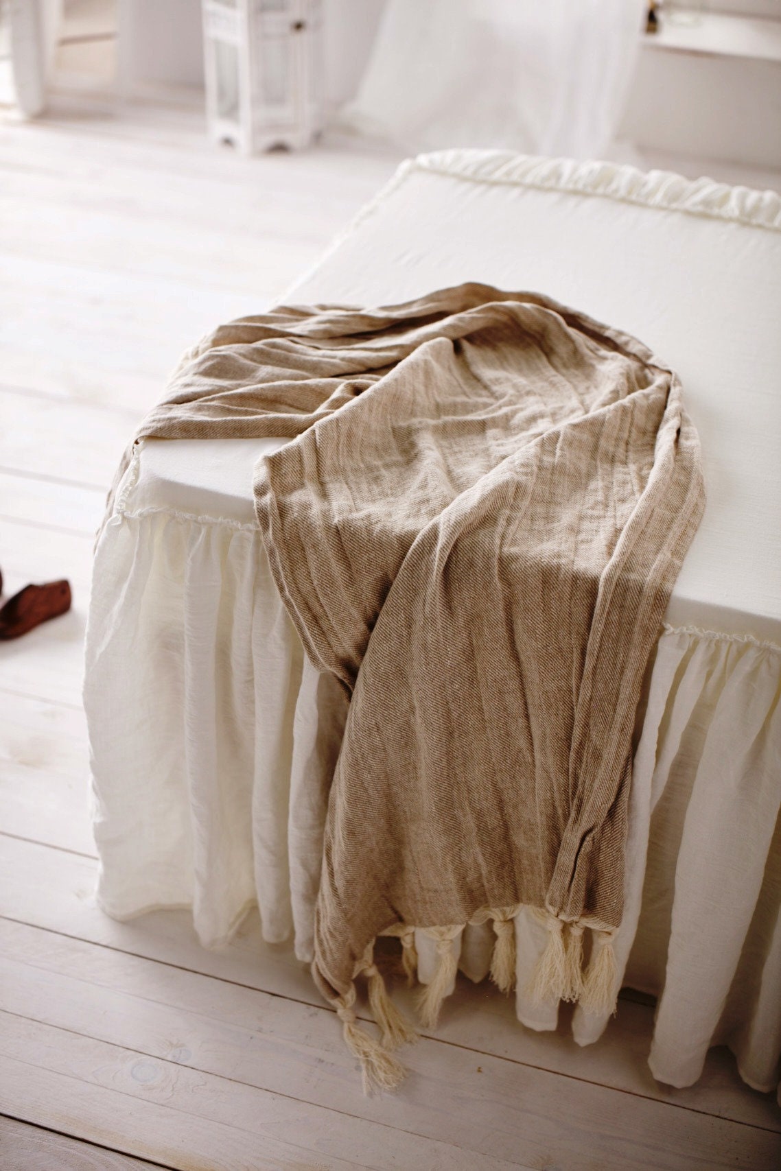 Natural Linen bed scarf with handmade tassels Bed sash Linen Etsy