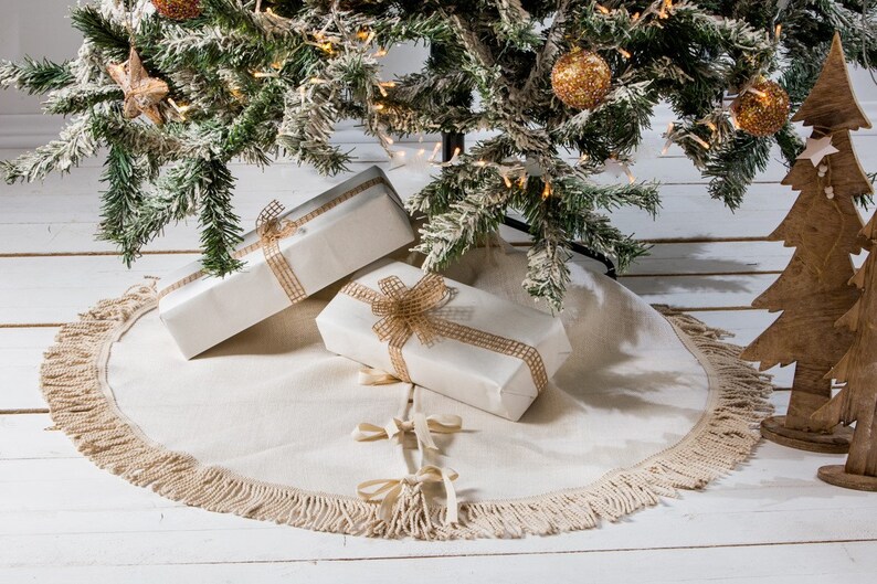 Ivory Christmas Tree Skirt Linen Tree Skirt Ivory Tree Etsy