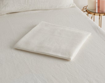 Linen flat sheet in white/ivory. Softened bedding. Stone washed, Queen, King, Custom size linen sheet.