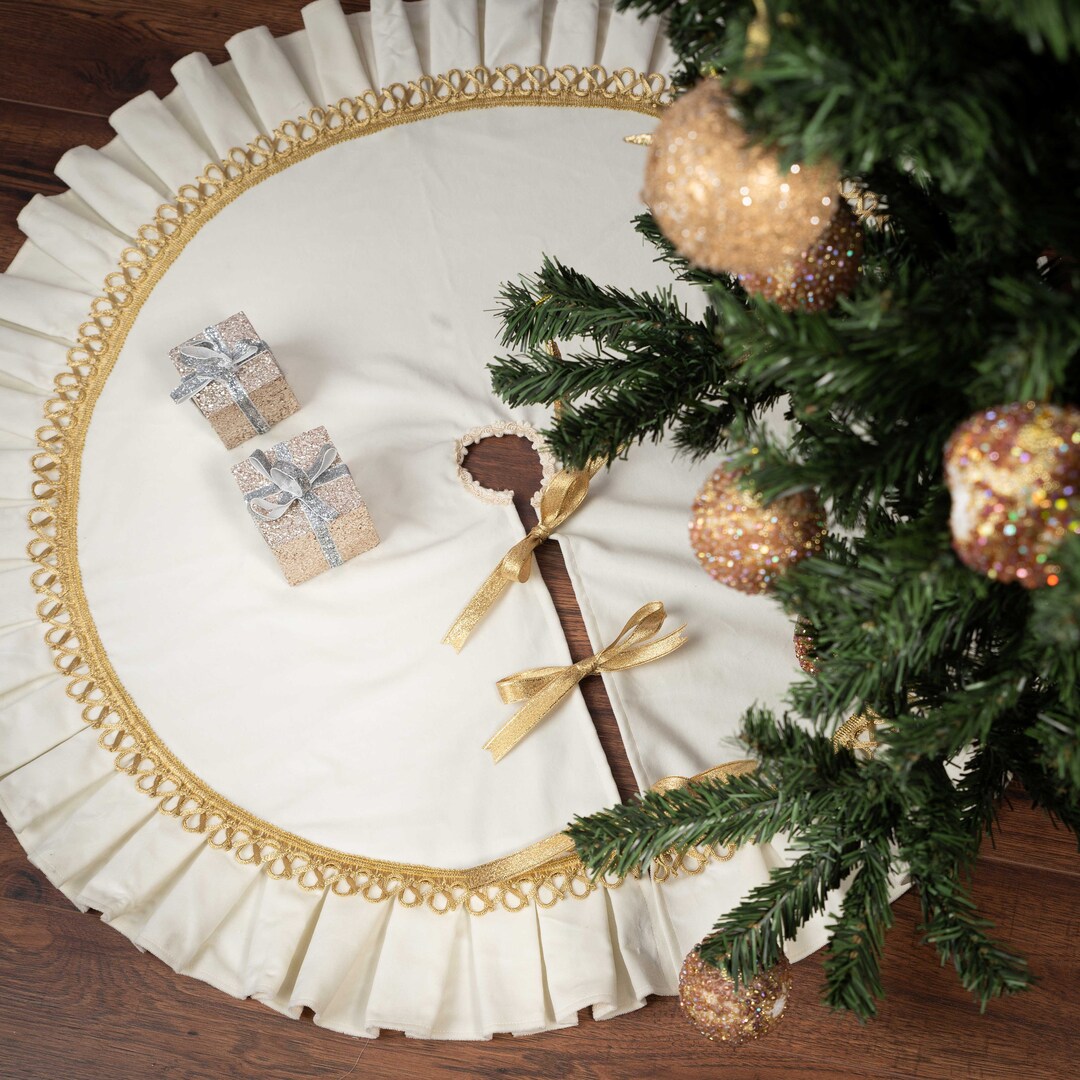 Christmas Tree Skirt. Ivory Velvet Tree Skirt. Holiday Tree Skirt