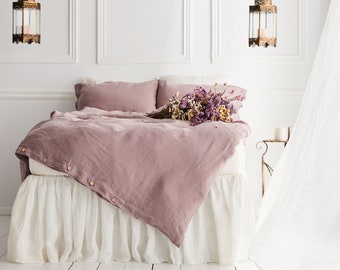 Washed duvet cover in wood rose. Soft Linen duvet cover. Pure organic linen 100%. Custom sizes bedding.  Available in 21 colors.