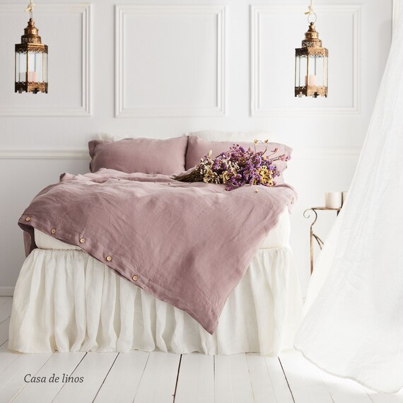 Linen Duvet Cover in Wood Rose. Stone 