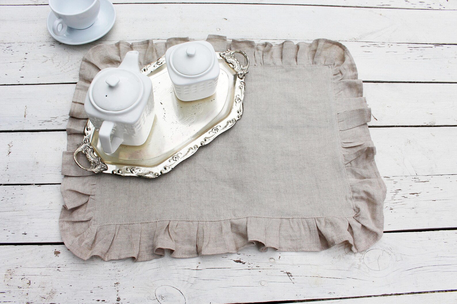 Linen placemats. Flax Ruffled place mats. Set of 4 6 8 10 Etsy