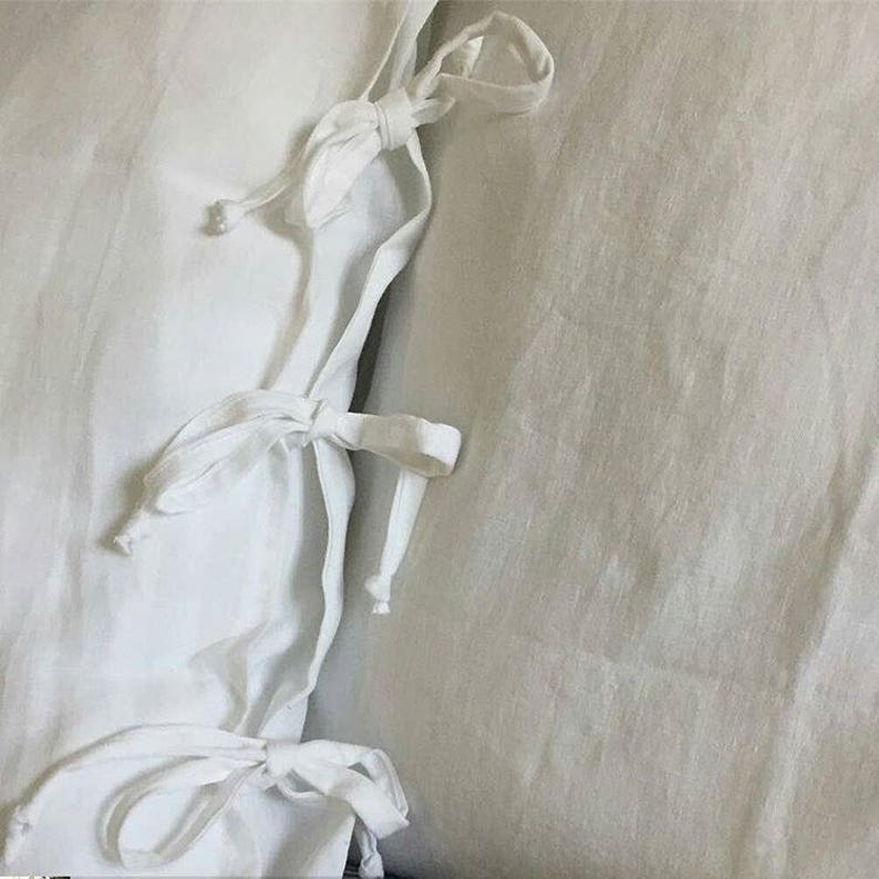 Linen pillow case. Pillow cover with ties in closure. Softened, washed, queen, king size pillow cover. image 4