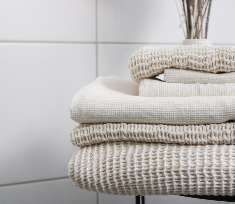 Set of linen waffle towel Linen bath towels Hand face Etsy