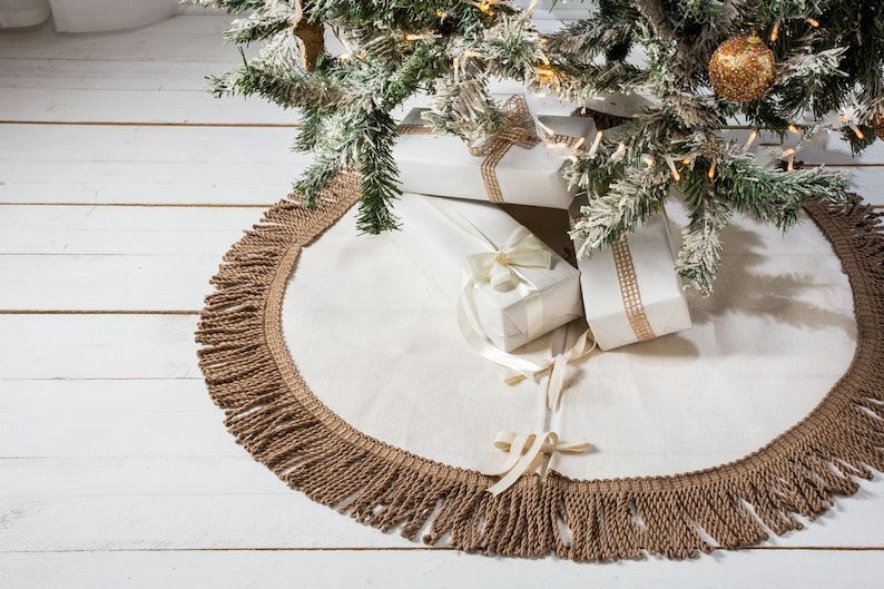 Ivory Christmas tree skirt Linen tree skirt Ivory tree Etsy