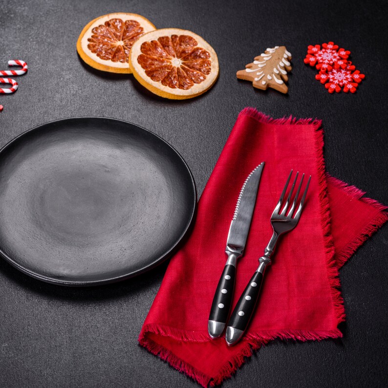 Soft red Christmas Linen Napkins for Holiday Decor. Washed fringed linen dinner napkins for wedding. Custom napkins image 1