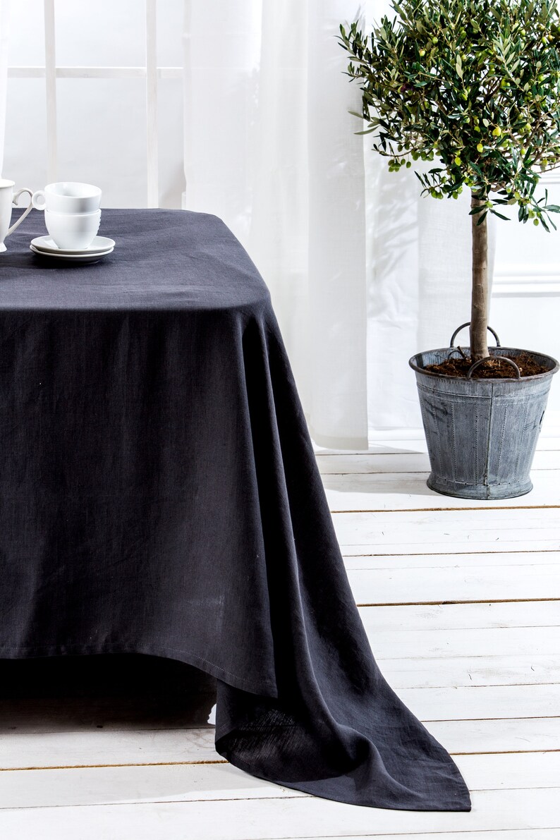 Gray tablecloth, Washed Round, square, rectangular table linen cover. Custom linen fabric table cloth image 3