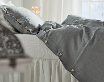 Gray duvet cover, washed, softened linen bedding. King, queen, full, twin linen duvet cover. Custom sizes.