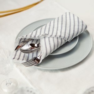 Table linens napkins. Pink Frayed Napkins. Rustic Table Decor. Dinner Cloth napkins set. Wedding napkins. gray stripes