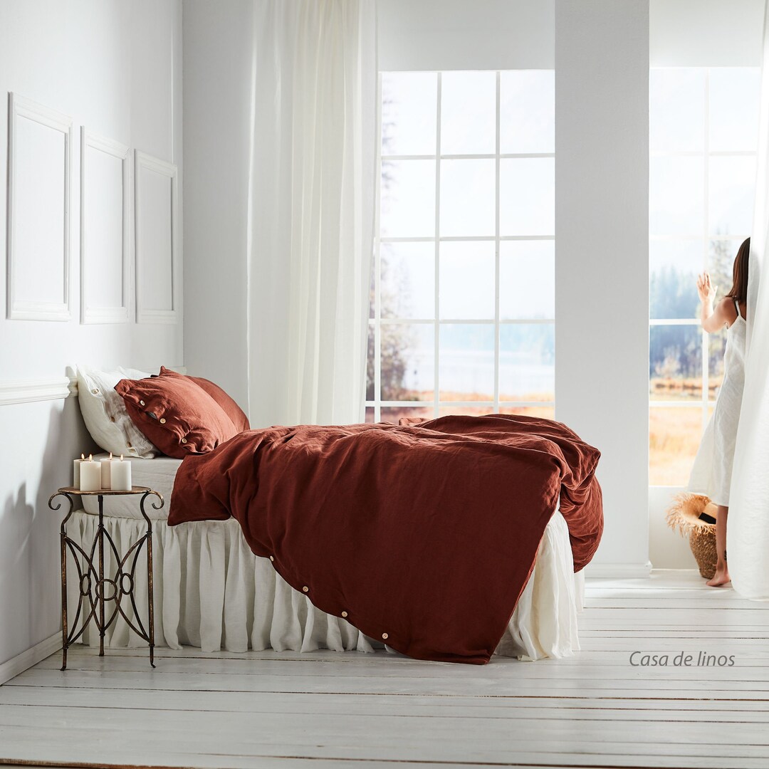 Linen Duvet Queen, King, Twin in Cinnamon Color, Washed, Softened Linen