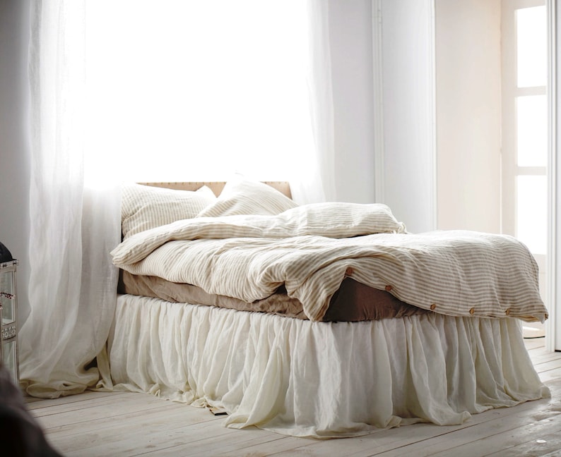 Linen Duvet Cover in Flax Stripes Color Washed Softened Etsy