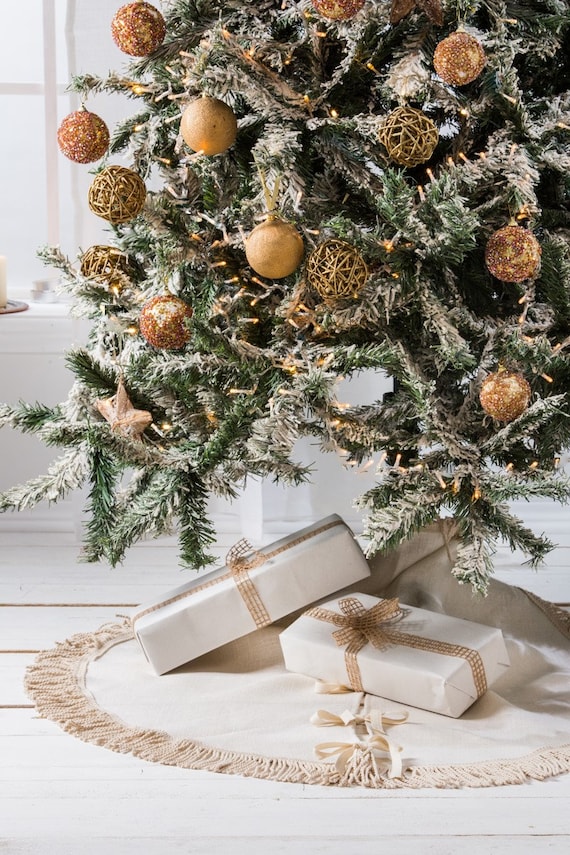 Ivoren Fluwelen Kerstboom rok met franje trim aangepaste Etsy Nederland