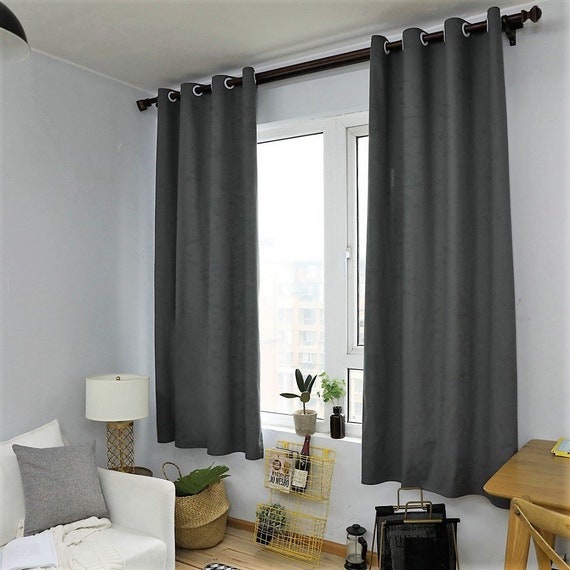 Dark Gray Linen Grommets Curtain 52 X Choose Etsy