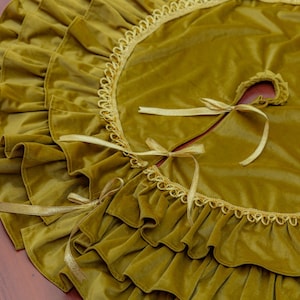 Christmas Velvet tree skirt with ruffles in 4 colors Golden, Ivory, Red and Red Burgundy. Available size