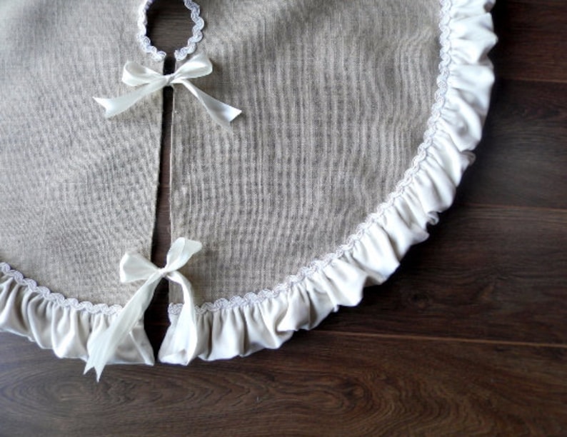 Christmas tree skirt Linen tree skirt Ivory Velvet Ruffles Etsy