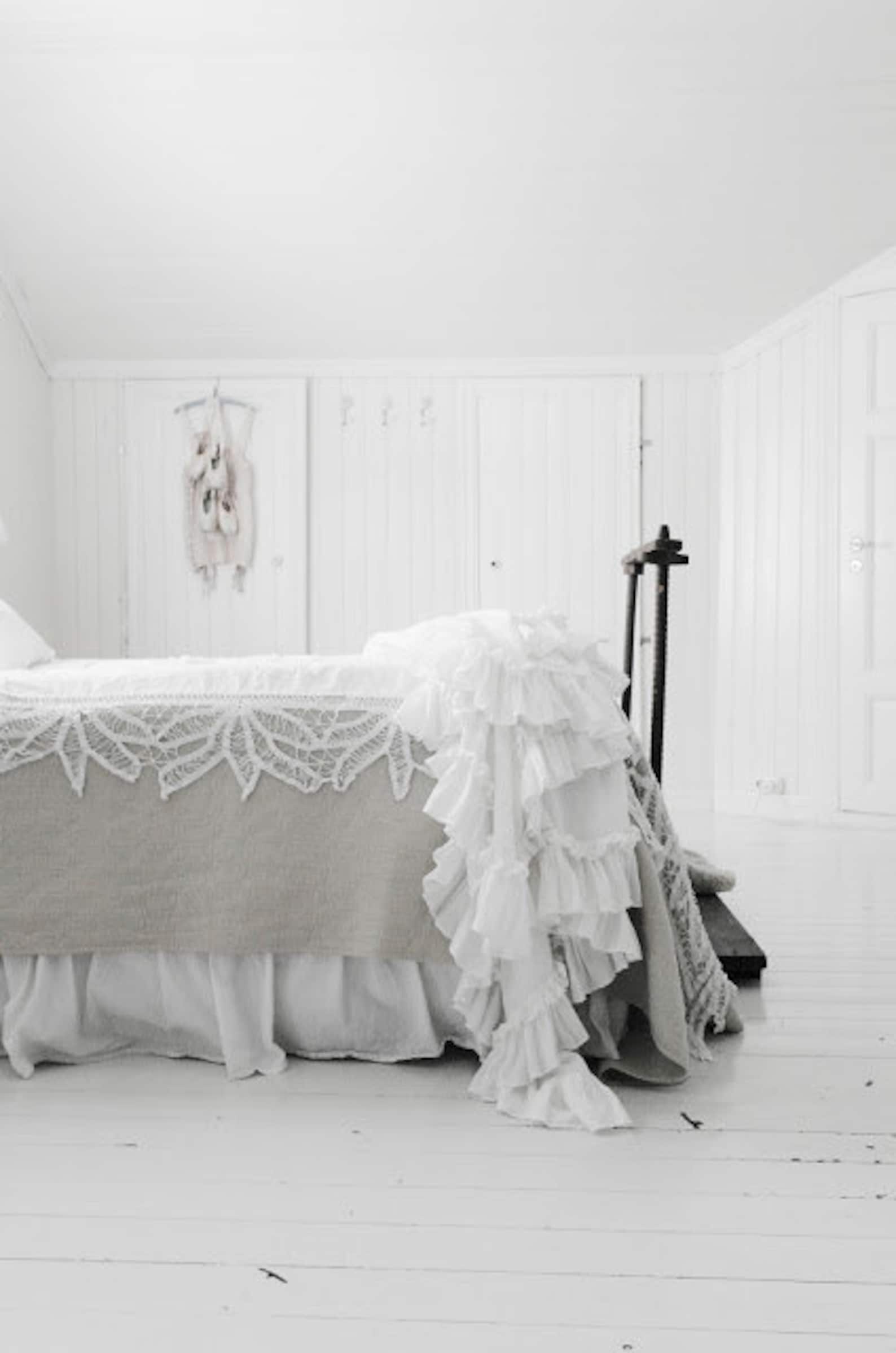 Linen Ruffled Flat Sheet. Linen Bed Scarf. Linen Summer Etsy