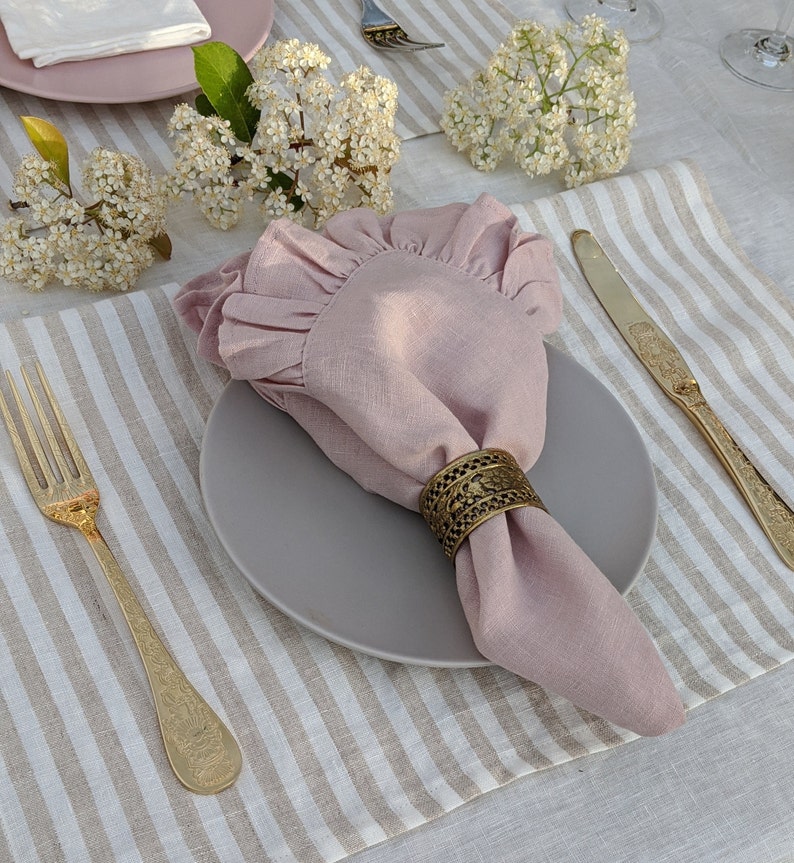 Cloth Napkins. Soft Linen Napkins. Ruffles Cloth Napkins set. Rustic Table Decor. Cloth dinner wedding napkins. image 5