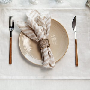 Cloth dinner napkins. Blue melange napkins for Home Decor. Washed fringed linen napkins for wedding. Custom napkins flax stripes