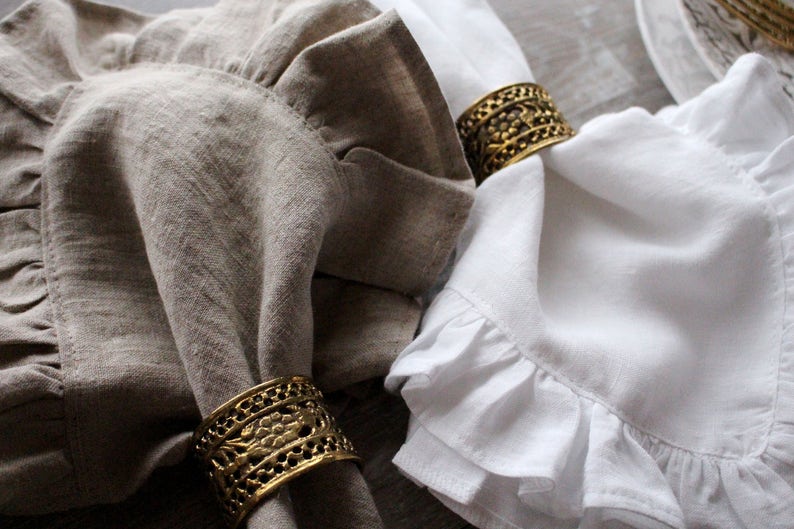 Cloth Napkins. Soft Linen Napkins. Ruffles Cloth Napkins set. Rustic Table Decor. Cloth dinner wedding napkins. image 7